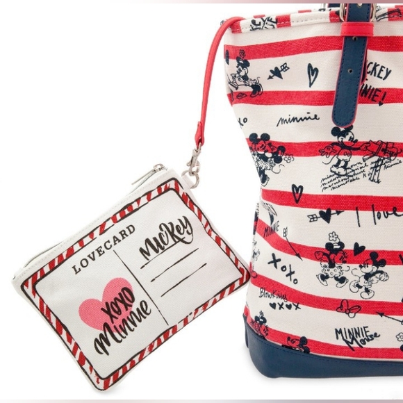 DISNEY MICKEY AND MINNIE TOTE WITH WRISTLET NWT - Picture 4 of 10